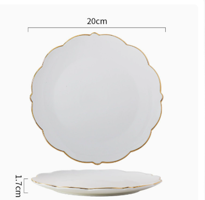Gold Rim Ceramic Steak Plate, Elegant Ceramic Dinner Plate