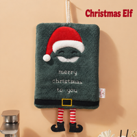 Christmas Hanging Hand Towel Plush Coral Fleece Santa Reindeer Kitchen Towel