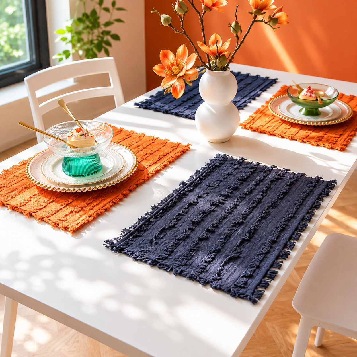 Vintage French Placemat, Cotton Linen Dining Mat and Coaster