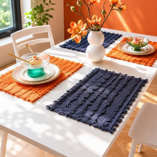 Vintage French Placemat, Cotton Linen Dining Mat and Coaster