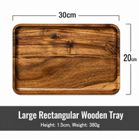 Acacia Wood Serving Tray, Rectangular Wooden Tea Tray, Dessert, Snack & Cake Plate