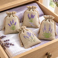 Lavender Print Burlap Drawstring Bag for Gifts and Small Item Storage