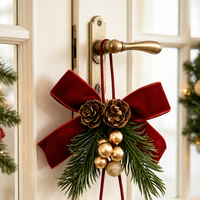 Christmas Bell Ornaments – Red Velvet Bow with Pinecones & Hanging Bells Christmas Tree Decorations