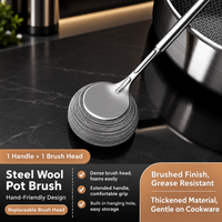 Stainless Steel Wire Scrub Brush Long Handle Pot Cleaning Scrubber