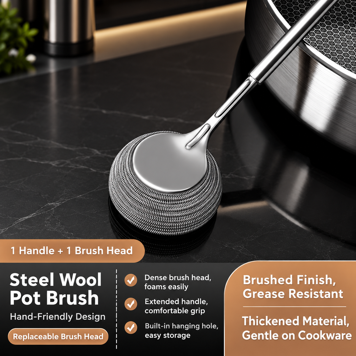 Stainless Steel Wire Scrub Brush Long Handle Pot Cleaning Scrubber