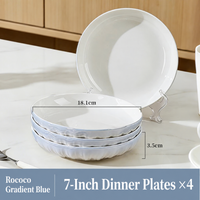 7 Inch Ceramic Dinner Plates Set of 4 – White Porcelain Dessert Plates with Elegant Ripple Edge Design for Kitchen, Dining & Home Decor