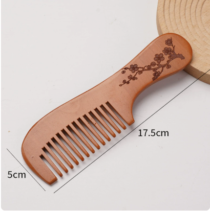 Natural Peach Wood Carved Hair Comb