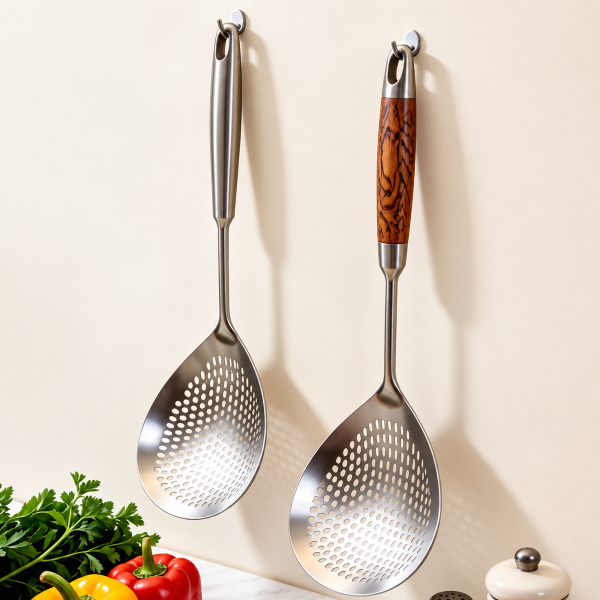 304 Stainless Steel Slotted Skimmer Spoon – Long Handle Kitchen Strainer