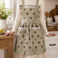 Polka Dot Ruffle Canvas Apron – Women’s Kitchen Apron with Pockets, Vintage Style Baking Cooking Apron for Home & Garden