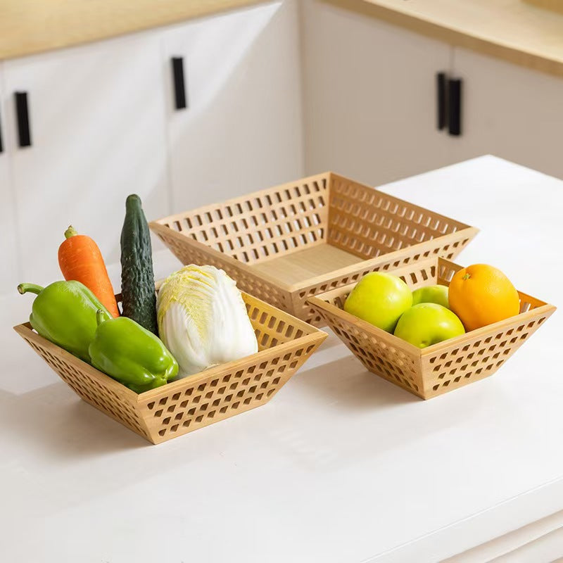 Hollow Bamboo Fruit Basket Storage Tray