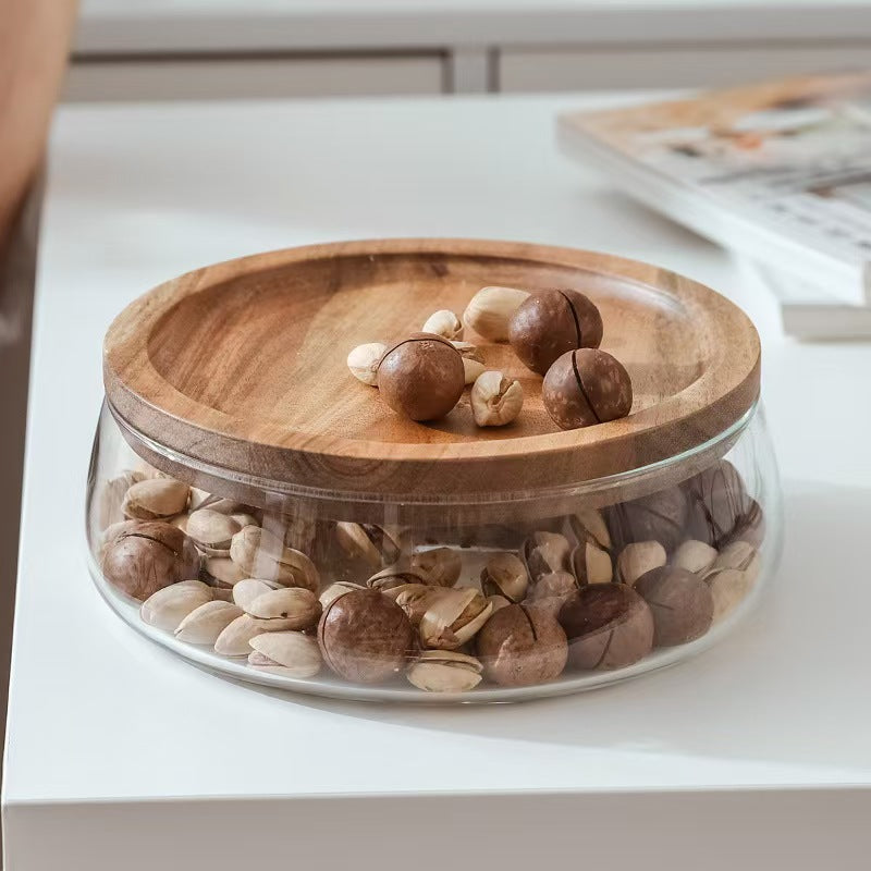 Double Layer Glass Storage Jar with Acacia Wood Lid