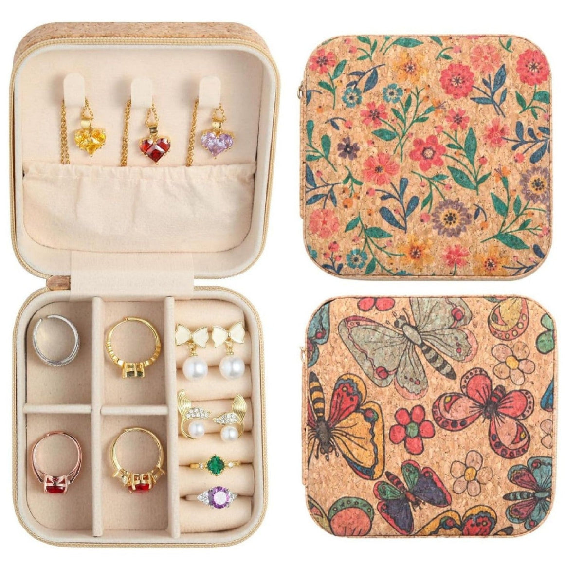 Floral Jewelry Case – Vintage Travel Organizer for Rings, Necklaces & Accessories