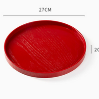 Red Round Wooden Serving Tray