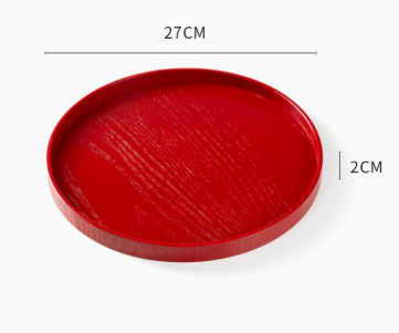 Red Round Wooden Serving Tray