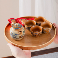 Round Wooden Serving Tray, Creative Wood Display Tray