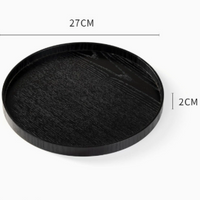 Black Round Wooden Serving Tray, Decorative Wood Tray with Raised Edge