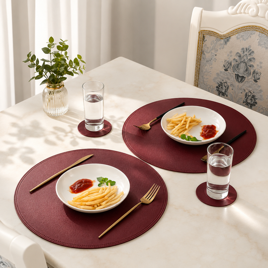 Round Faux Leather Placemat, Waterproof Heat Resistant Table Mat