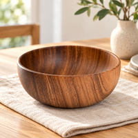 Natural Walnut Round Serving Bowl for Salads and Fruit 20 cm