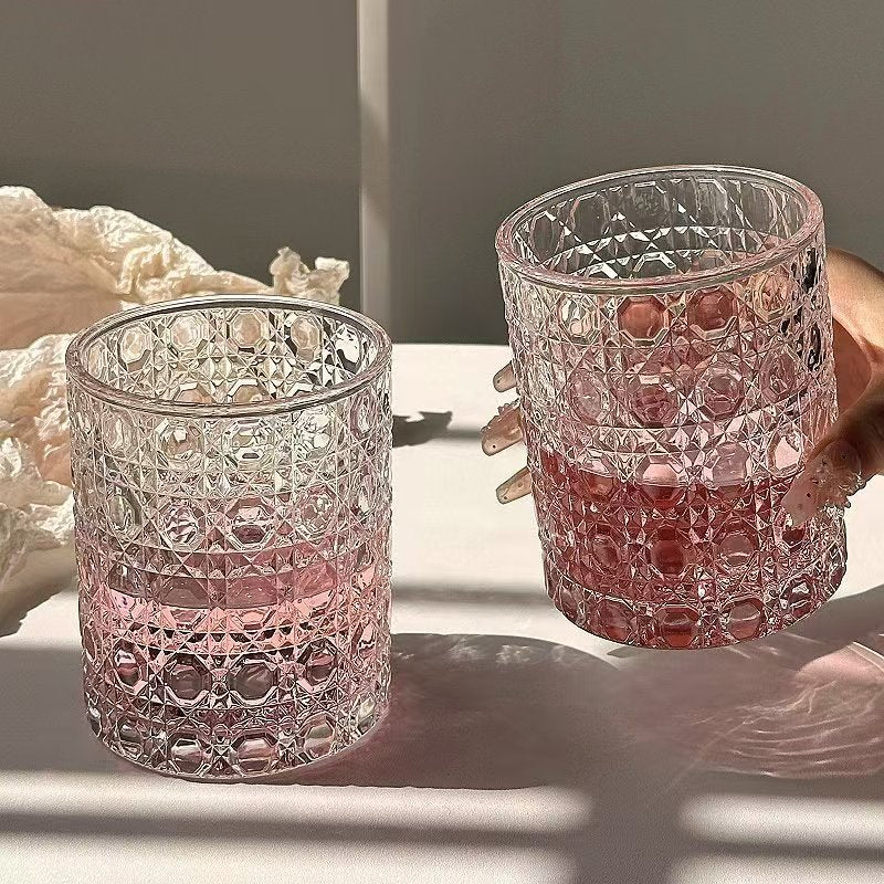Gemstone Pattern Glass Cup Transparent Drinking Glass 200ml
