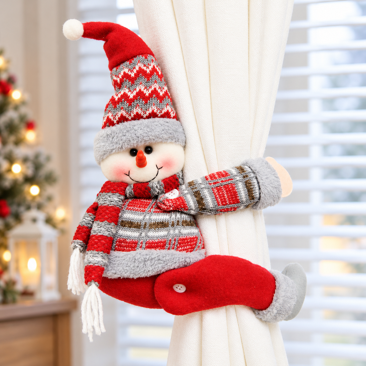 Christmas Plush Curtain Tiebacks Santa Snowman Reindeer Window Decoration