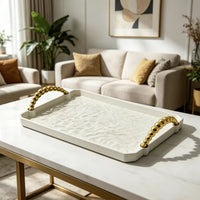 Milky White Ripple Texture Rectangular Plastic Tray Modern Serving Tray Decorative Organizer Countertop Display Tray