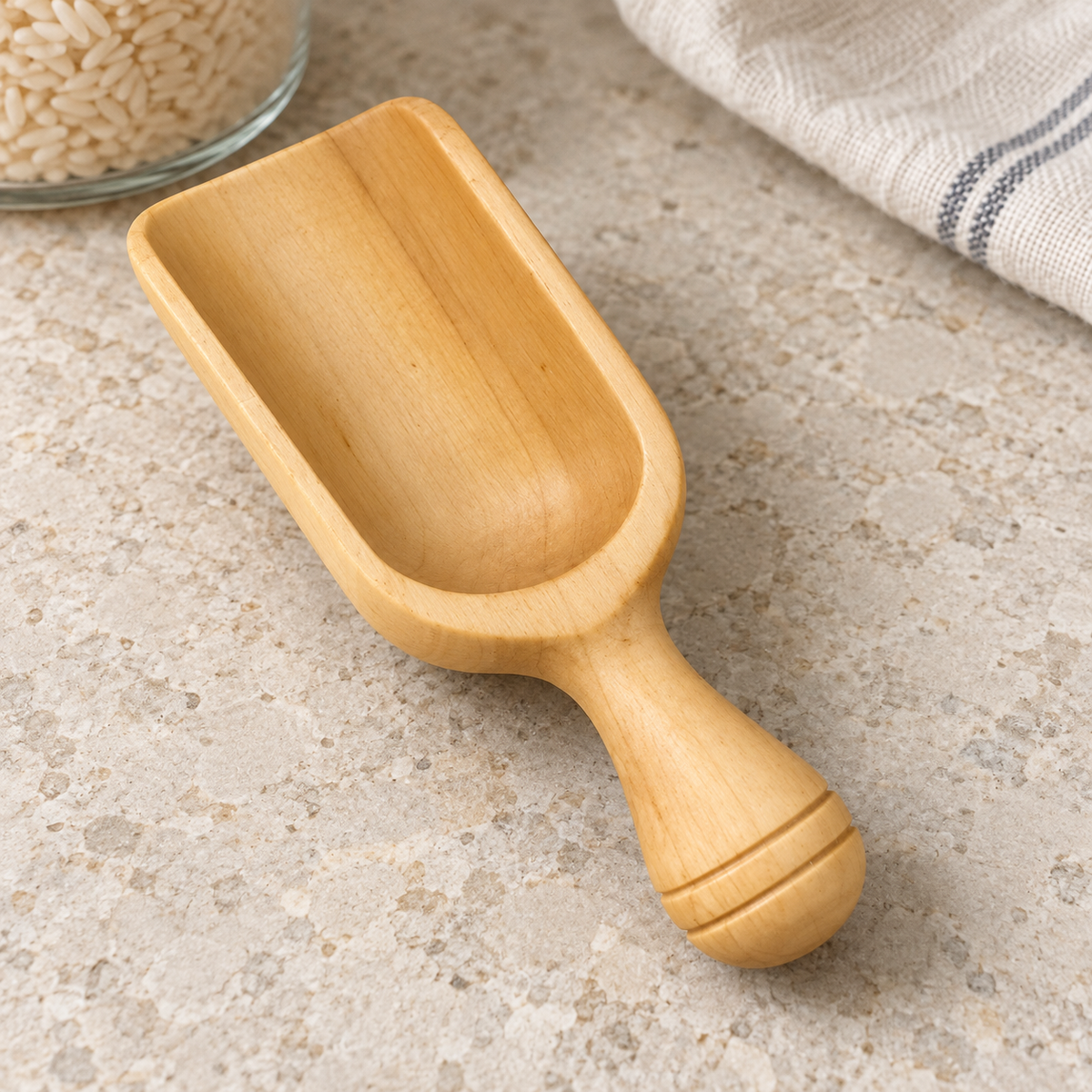 Small Solid Wood Scoop with Short Handle for Tea, Coffee and Dry Goods