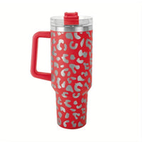 Leopard Print 40oz Insulated Travel Tumbler with Handle – Stainless Steel Ice Mug Portable Large Capacity Cup