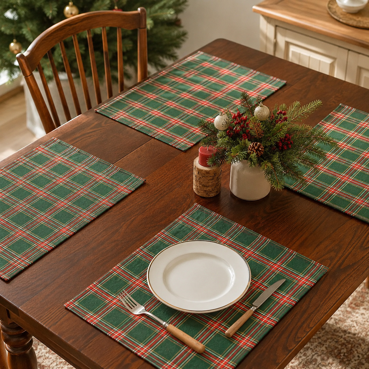 Christmas Plaid Placemat, Red Black White Dining Table Mat