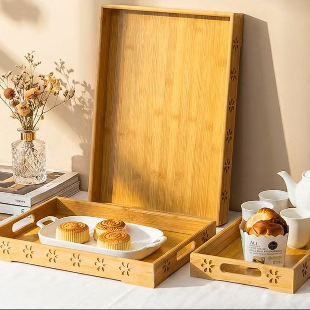 Bamboo Serving Tray with Handles Tea Cup Tray
