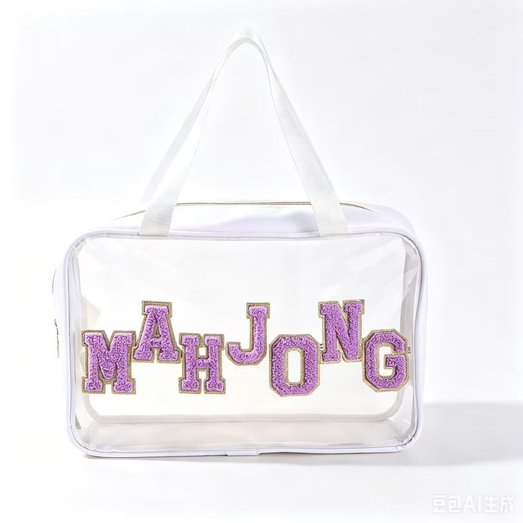 Portable Mahjong Storage Bag – Transparent Large Capacity Game Tile Organizer with Handle for Travel & Home