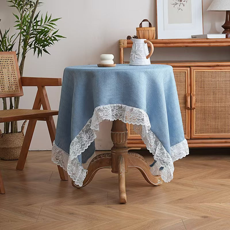 Rectangular Lace Trim Tablecloth Rustic Gauze Table Cover