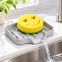 Silicone Sink Sponge Holder Self Draining Soap Dish Kitchen Countertop Organizer