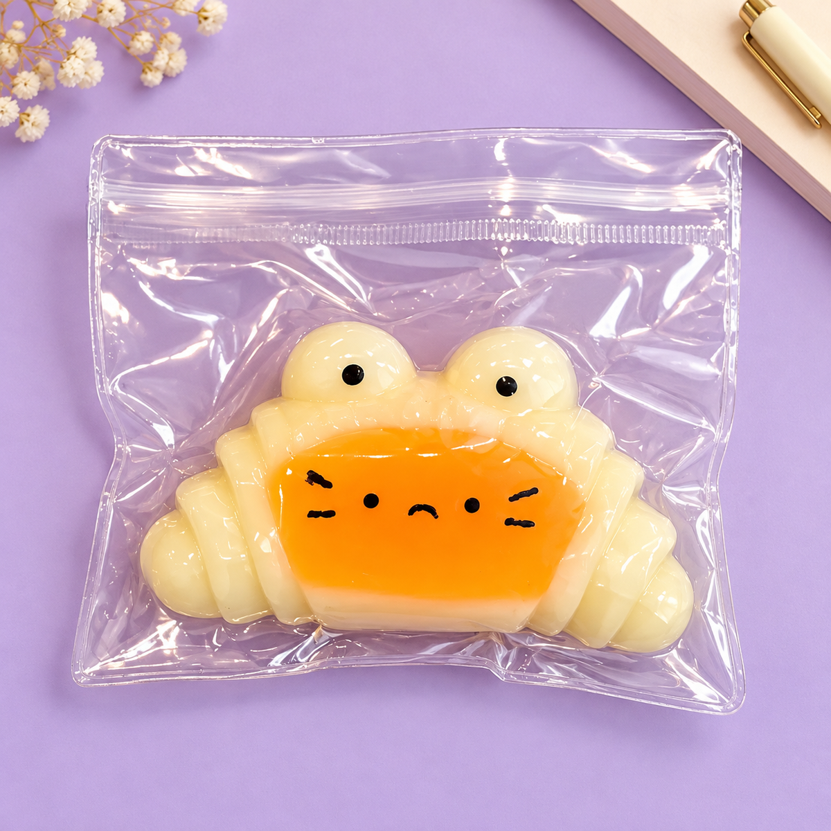 Cute Crab TPR Squishy Fidget Toy in Cream Yellow and Orange