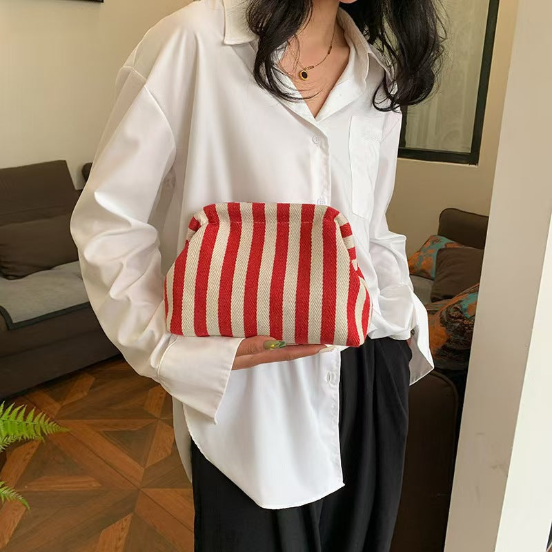 Color Block Striped Canvas Storage Bag