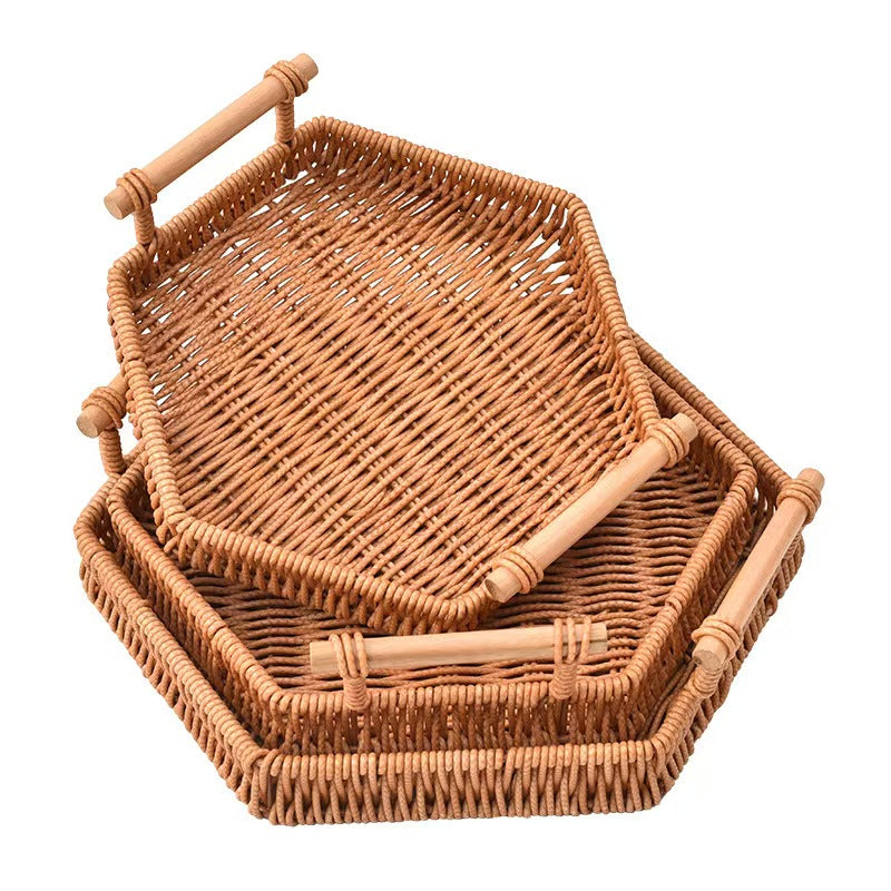 Faux Rattan Serving Tray Snack Storage Plate
