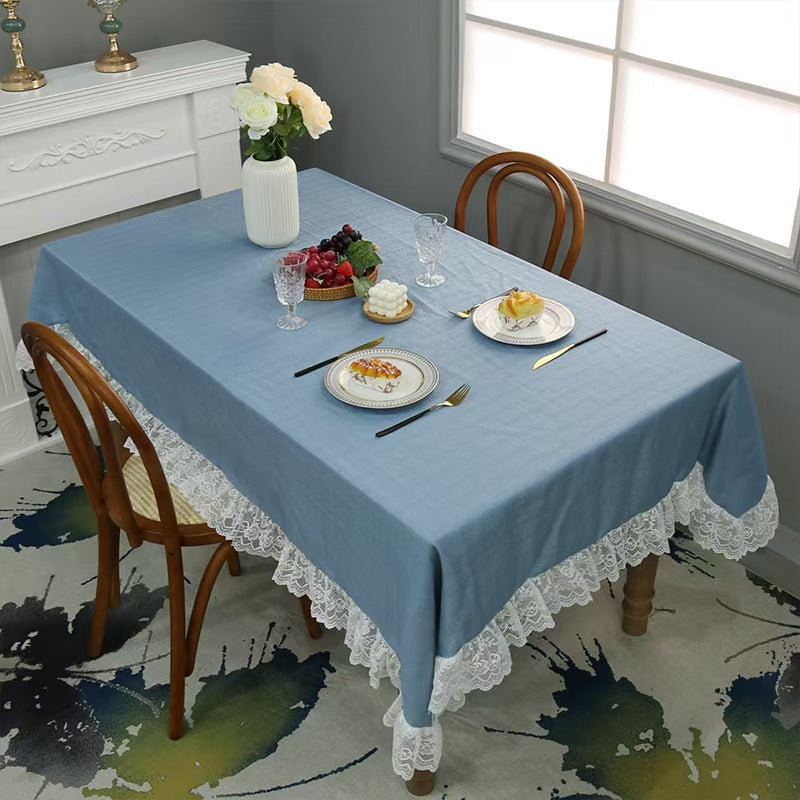 Rectangular Lace Trim Tablecloth Rustic Gauze Table Cover