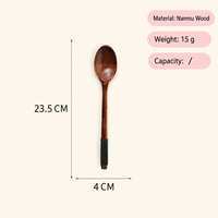 Natural Nanmu Wood Spoon Long Handle Wrapped Grip Wooden
