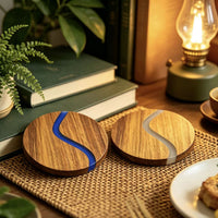 Round Acacia Wood and Resin Marble Effect Trivet Designer Heat Resistant Hot Pad Kitchen Countertop Protector