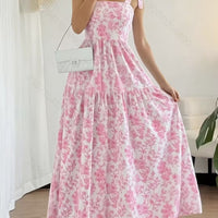 Floral Print Maxi Dress – Blue & White Spaghetti Strap Dress