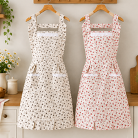 Floral Bib Apron – Vintage Flower Print Kitchen Apron with Front Pockets, Ruffle Trim Cooking Apron for Baking, Gardening & Home Use