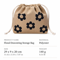 Floral Drawstring Makeup Bag and Travel Storage Pouch