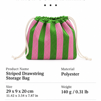 Striped Drawstring Makeup and Travel Storage Bag