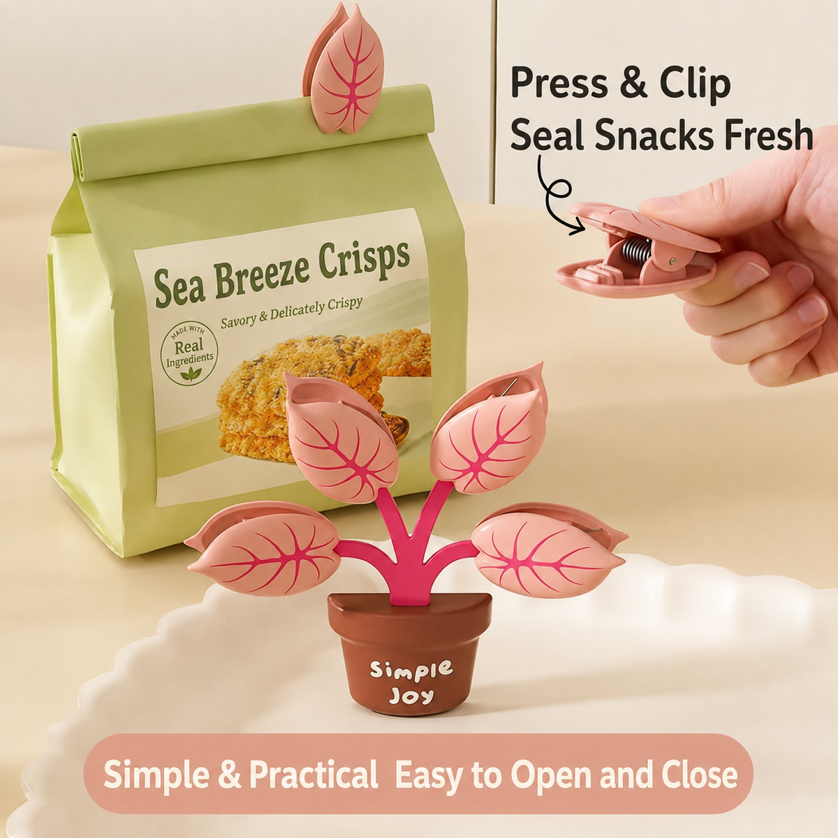 Magnetic Refrigerator Sealing Clip – Cute Plant Shape Food Bag Closure Clip for Kitchen Storage & Organization