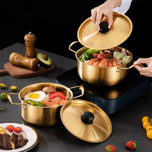 Gold Stainless Steel Hot Pot with Lid – Elegant Soup Pot Large Capacity Cooking Pot