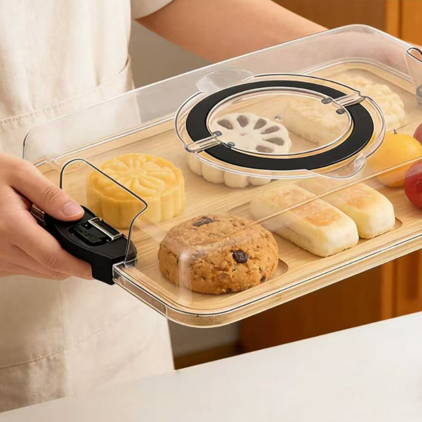 Bamboo Compartment Tray with Clear Lid Snack Storage Box