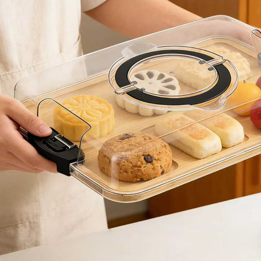 Bamboo Compartment Tray with Clear Lid Snack Storage Box
