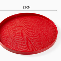 Red Round Wooden Serving Tray