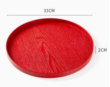 Red Round Wooden Serving Tray