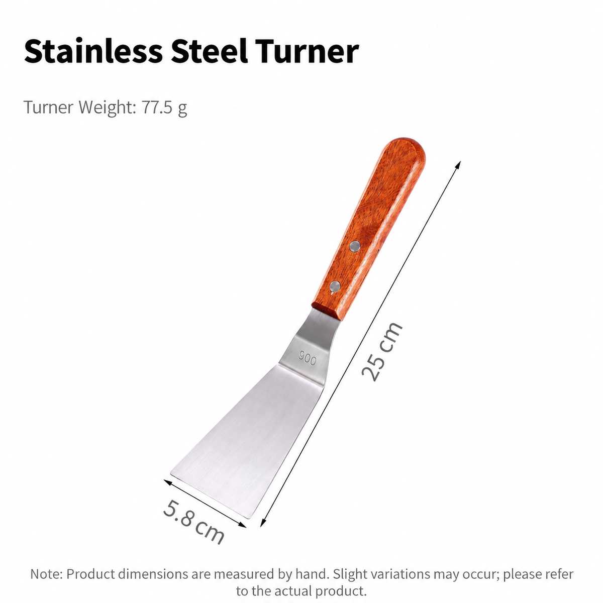 Stainless Steel Teppanyaki Spatula Wooden Handle Steak Griddle Cooking Turner