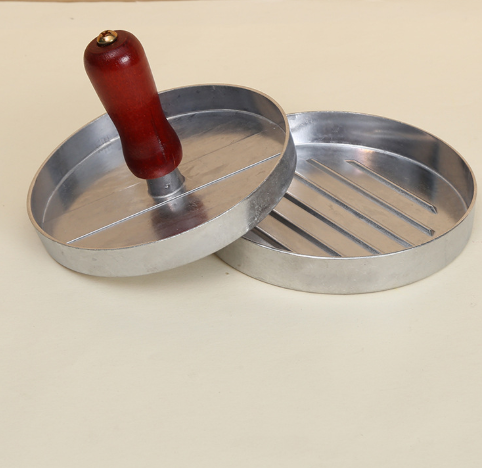 Stainless Steel Burger Patty Press Round Hamburger Meat Mold with Wooden Handle